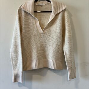 Veronica Beard Cream V-Neck Collared Sweater